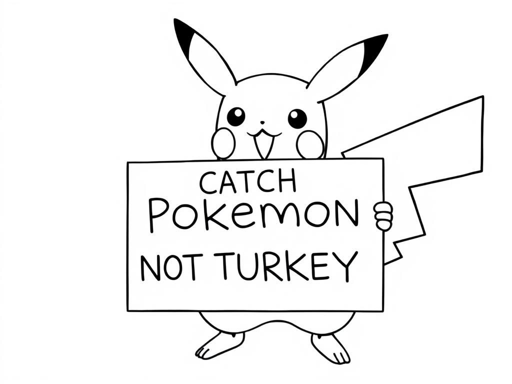 Pikachu Catching Pokemon Not Turkey Coloring Page