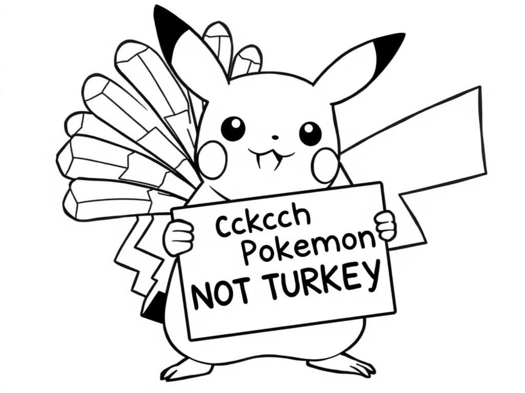 Pikachu Dressed as Turkey Coloring Page
