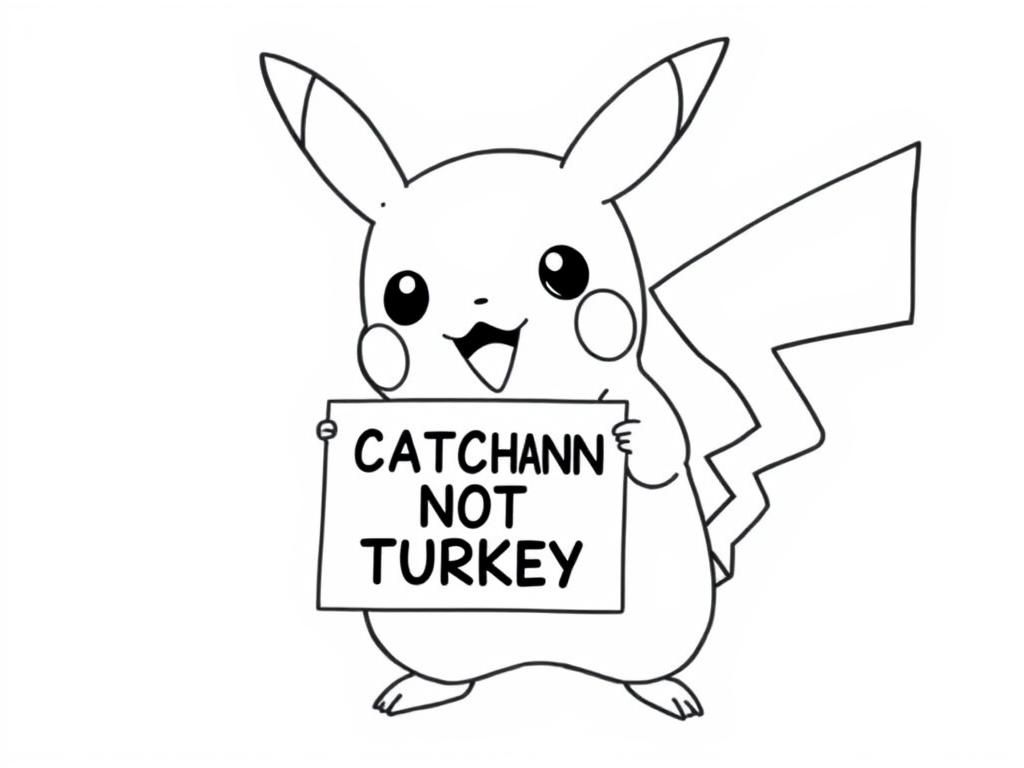 Pikachu Catchann Not Turkey Coloring Page