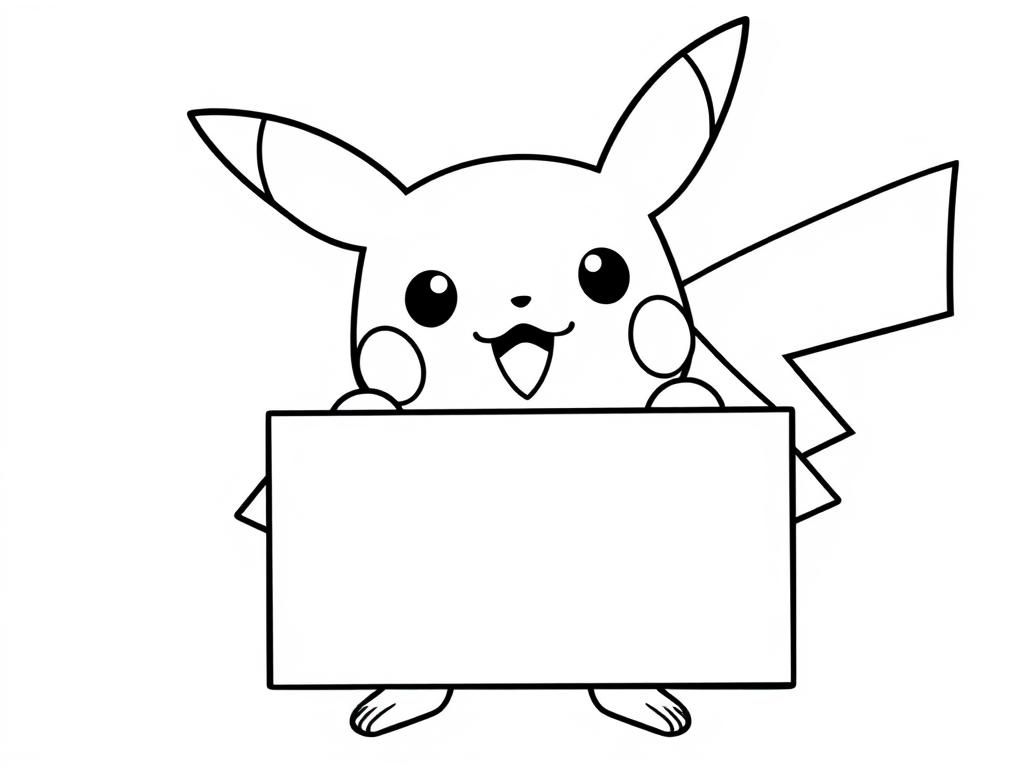 Pikachu Holding Sign Coloring Page