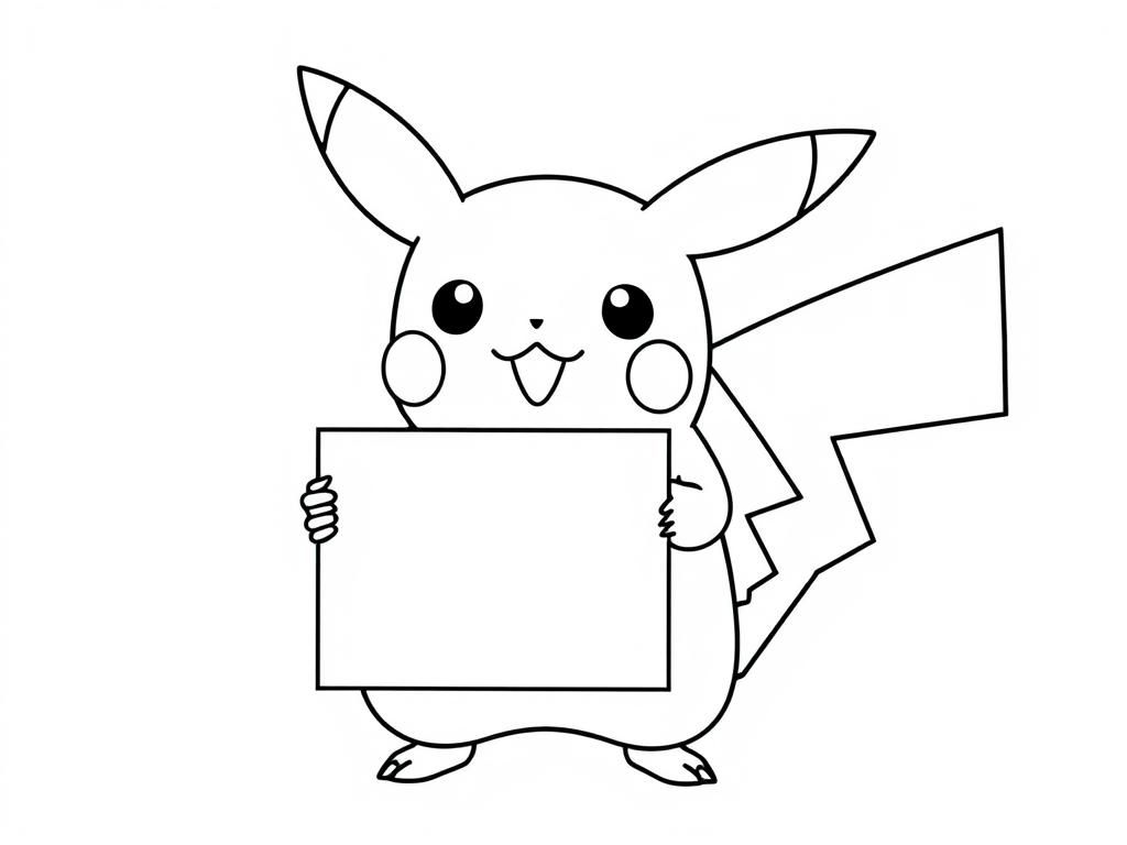 Pikachu Holding Sign Coloring Page