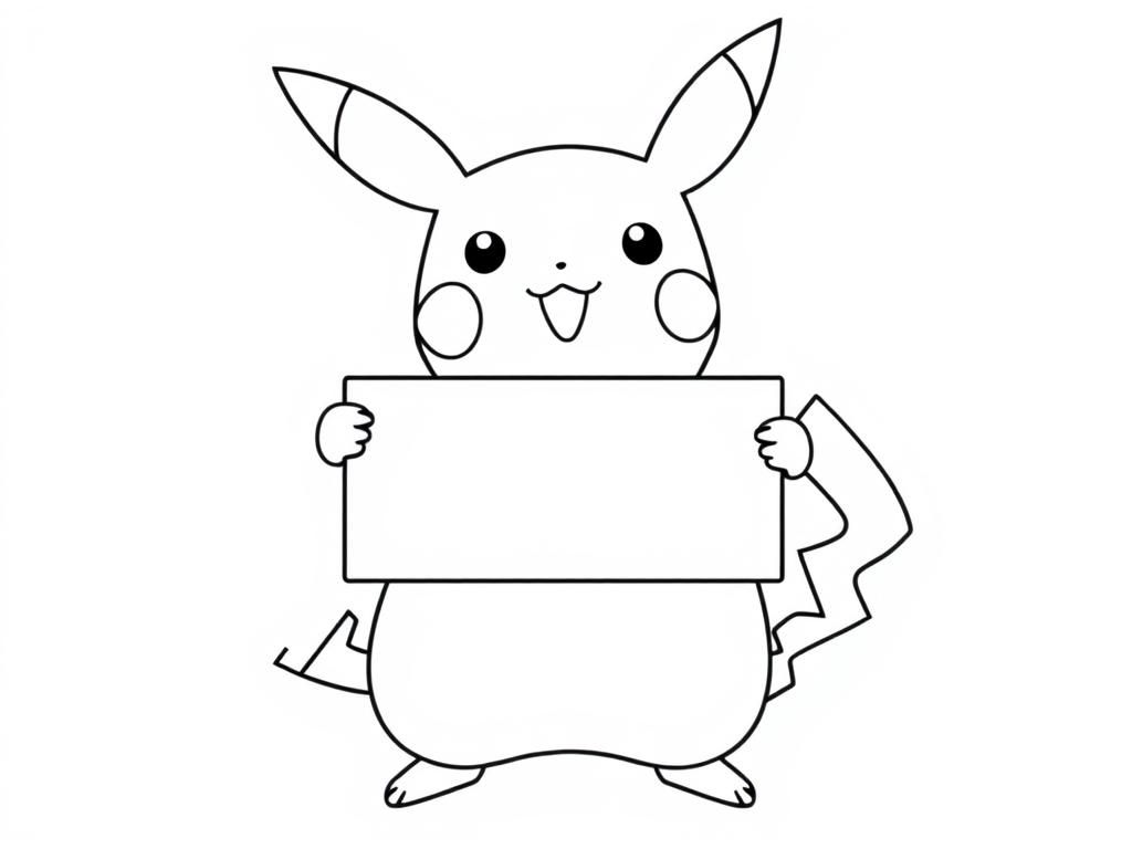 Pikachu Holding Sign Coloring Page