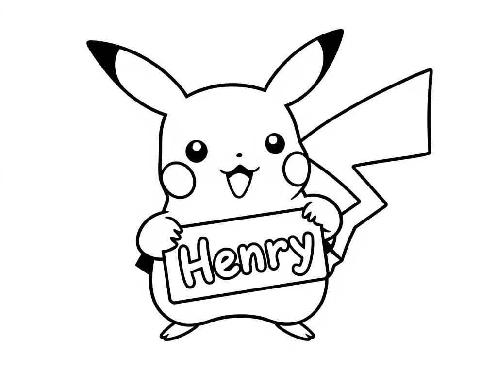 Pikachu with Name Henry Coloring Page