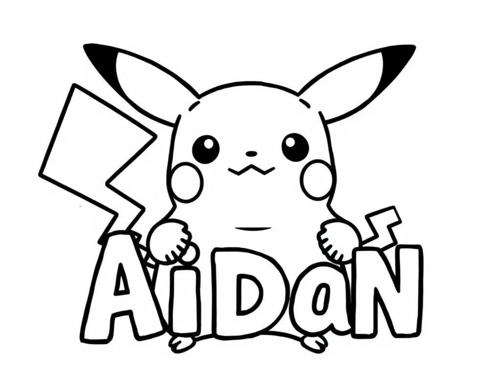 Pikachu Coloring Page with Name Aidan
