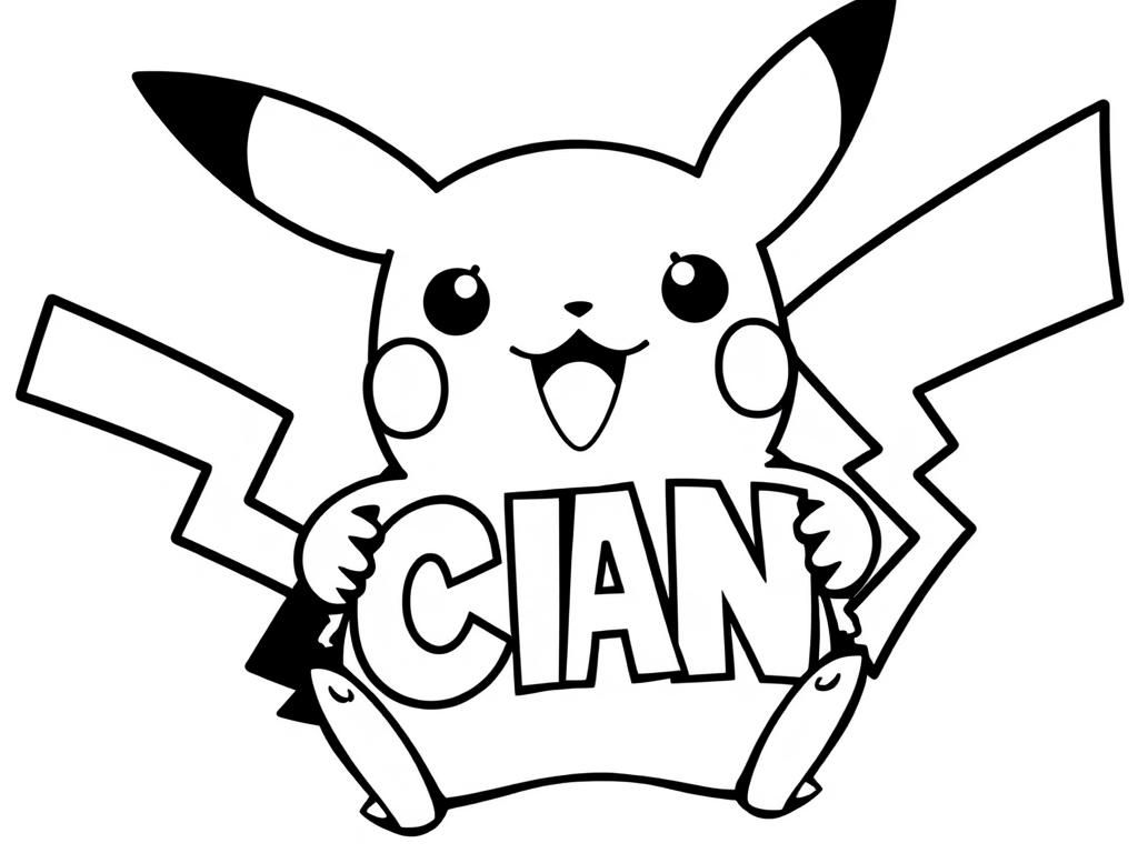 Pikachu Coloring Page with Name CIAN