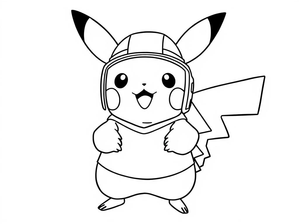 Pikachu in Helmet Coloring Page