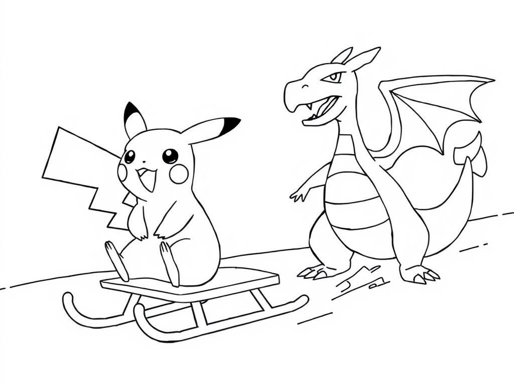 Preview of pikachu on a sled and charizard