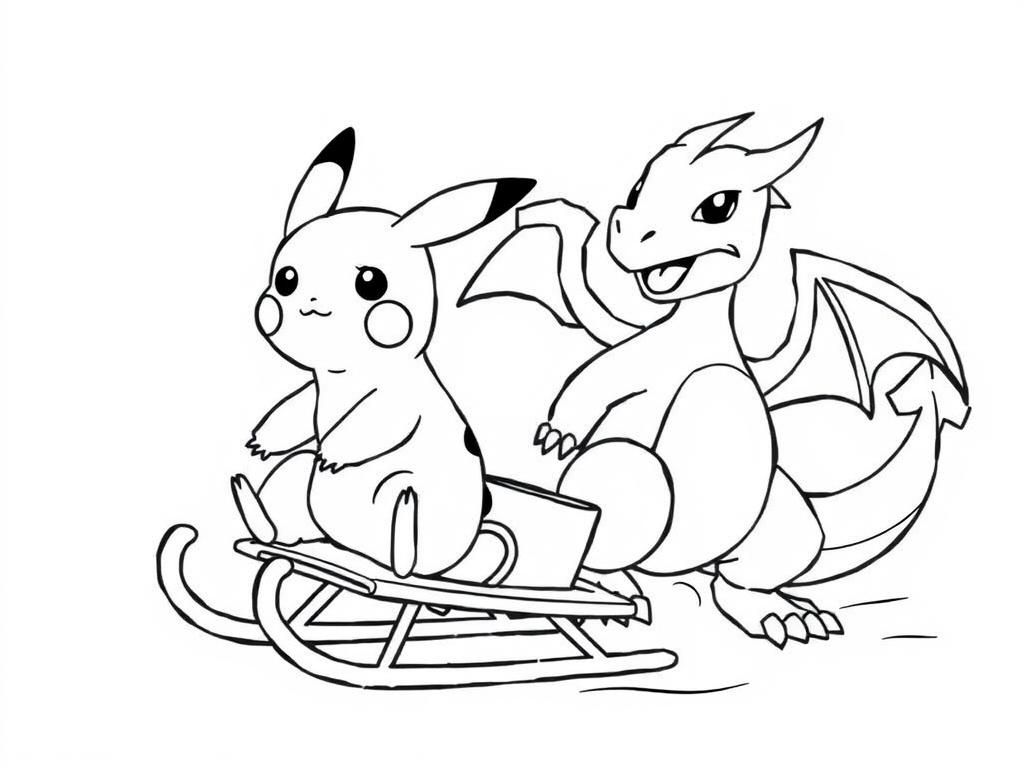 Preview of pikachu on a sled and charizard