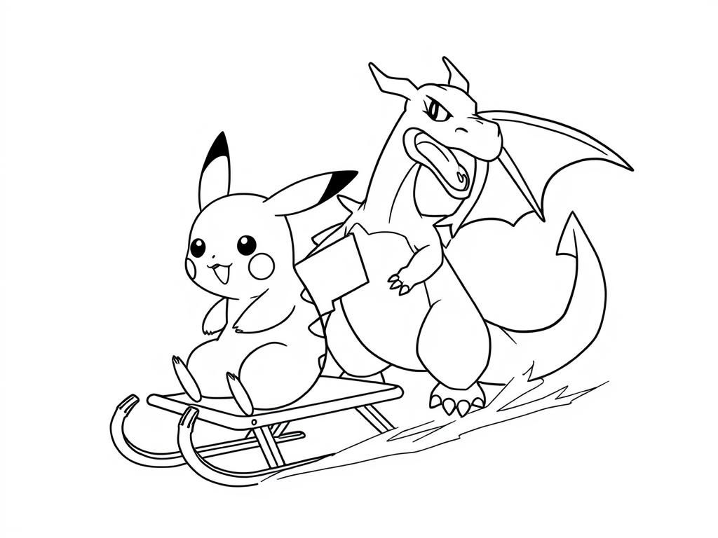 Preview of pikachu on a sled and charizard