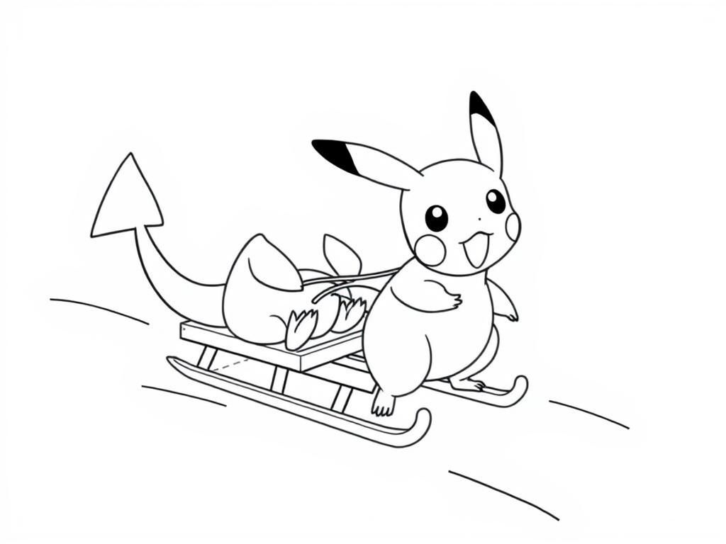 Preview of pikachu on a sled and charizard pushing it