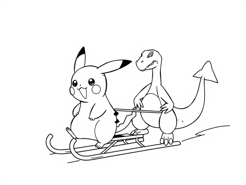 Preview of pikachu on a sled and charizard pushing it