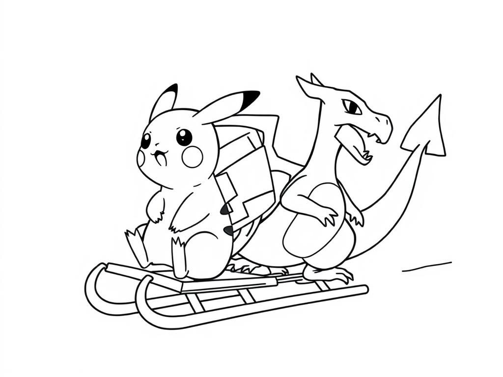 Preview of pikachu on a sled and charizard pushing it