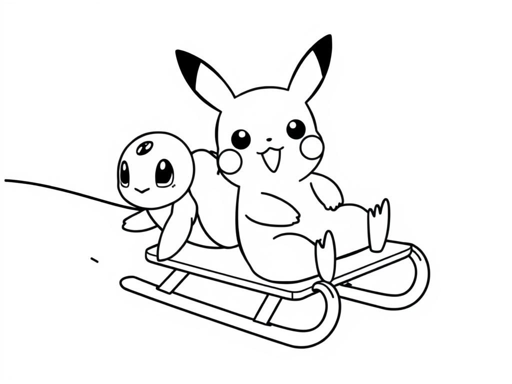 Preview of pikachu on a sled with squrtle