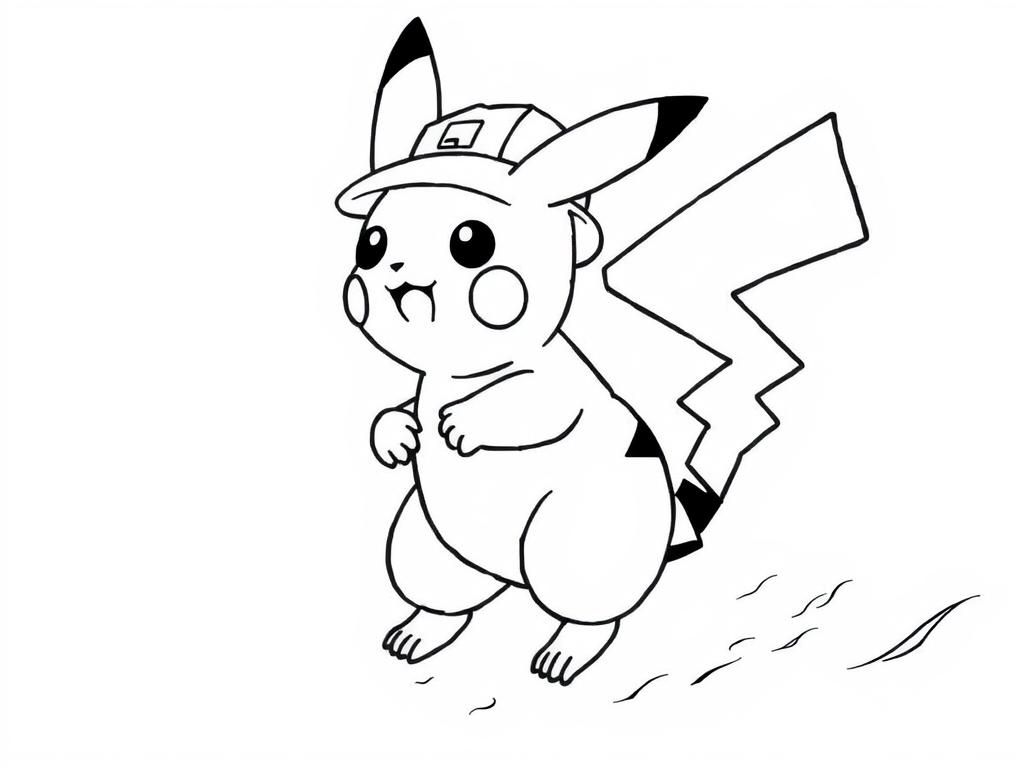Pikachu Baseball Cap Coloring Page