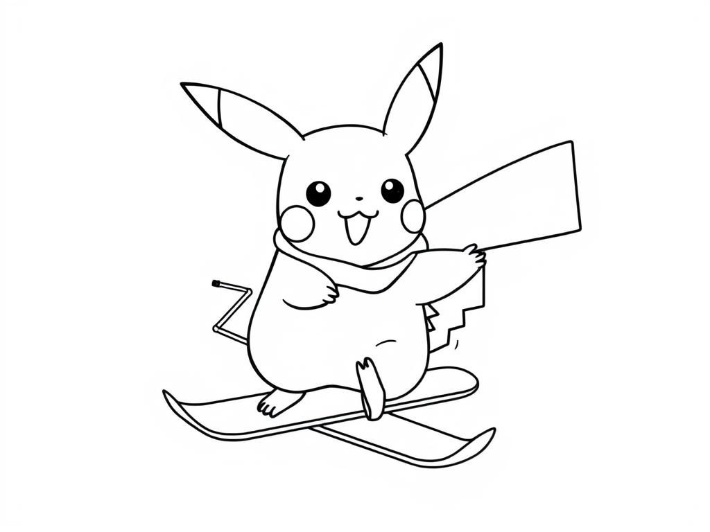 Pikachu skiing - Free Printable Coloring Page