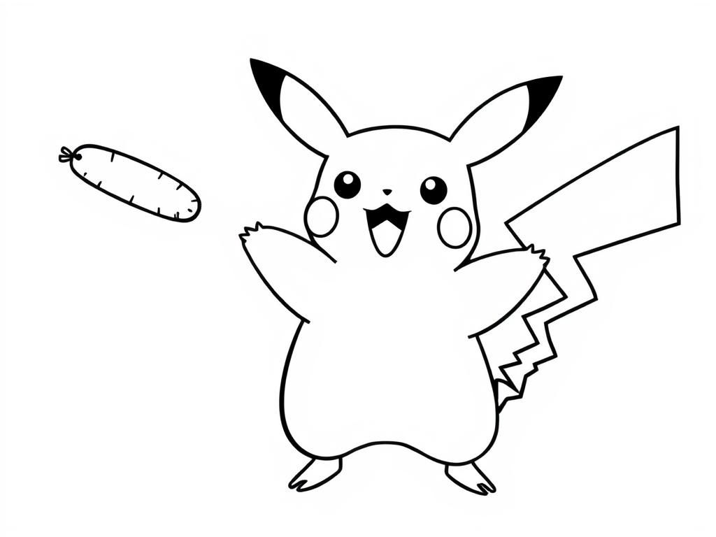 pikachu throwing sausages - Free Printable Coloring Page
