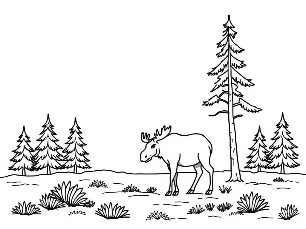 Moose in Forest Coloring Page