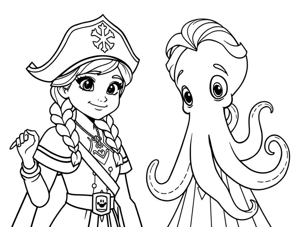 Elsa Pirate and Octopus Coloring Page