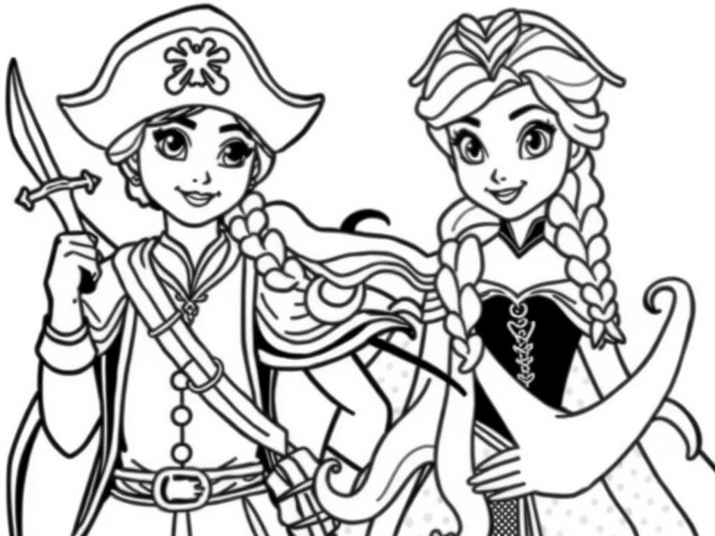 Pirate and Elsa Coloring Page