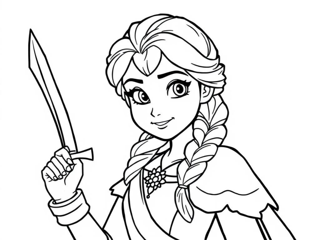 Elsa Holding a Sword Coloring Page