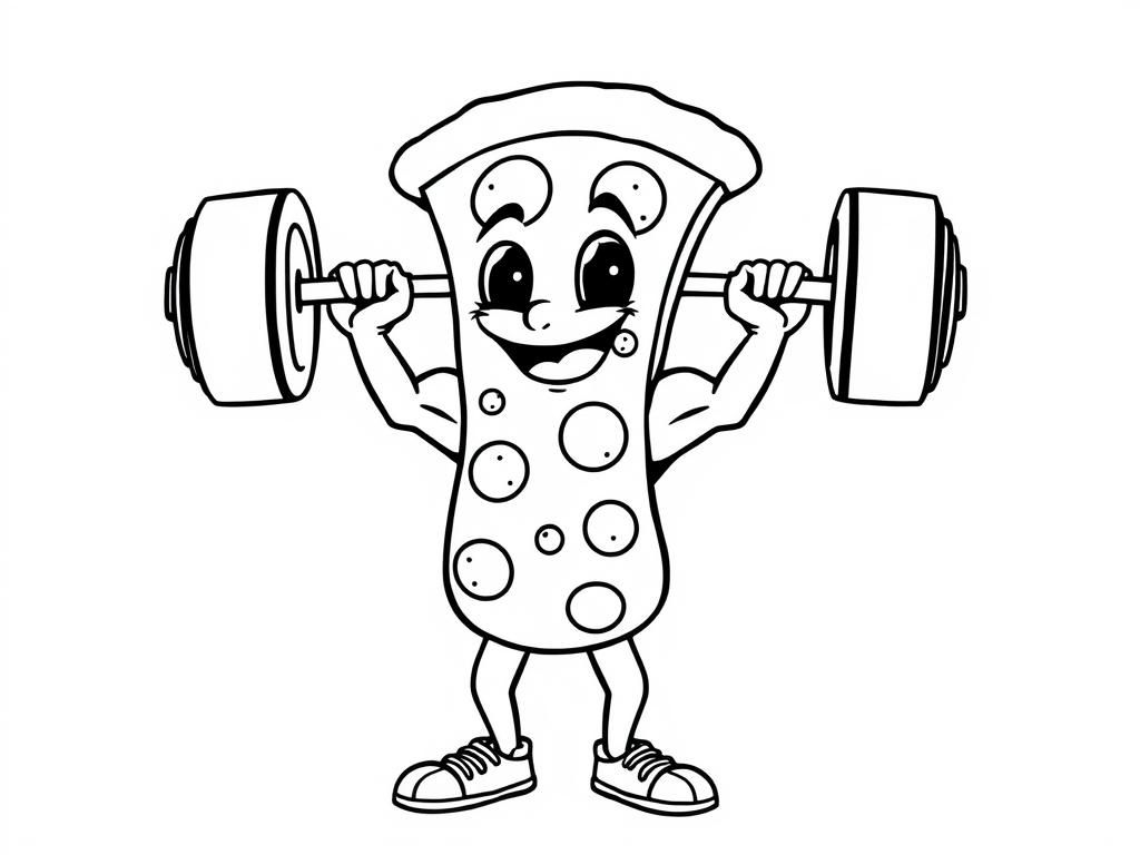 Pizza Lifting Weights Coloring Page