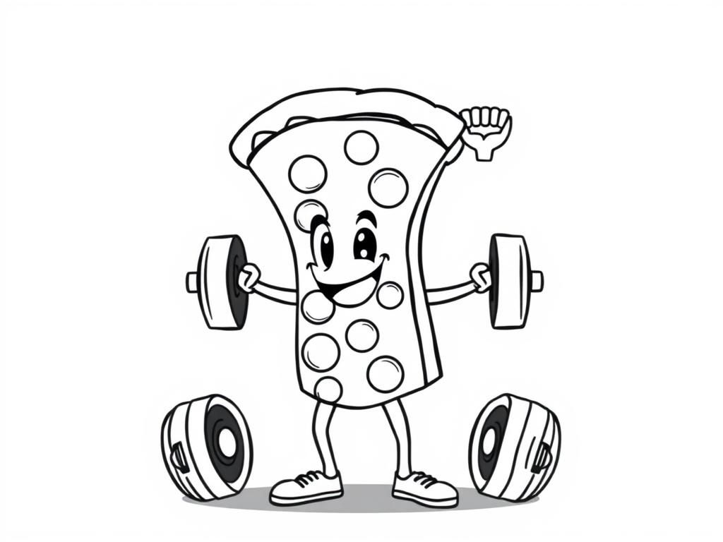 Coloring Page For Kids Pizza Slice Lifting Weights