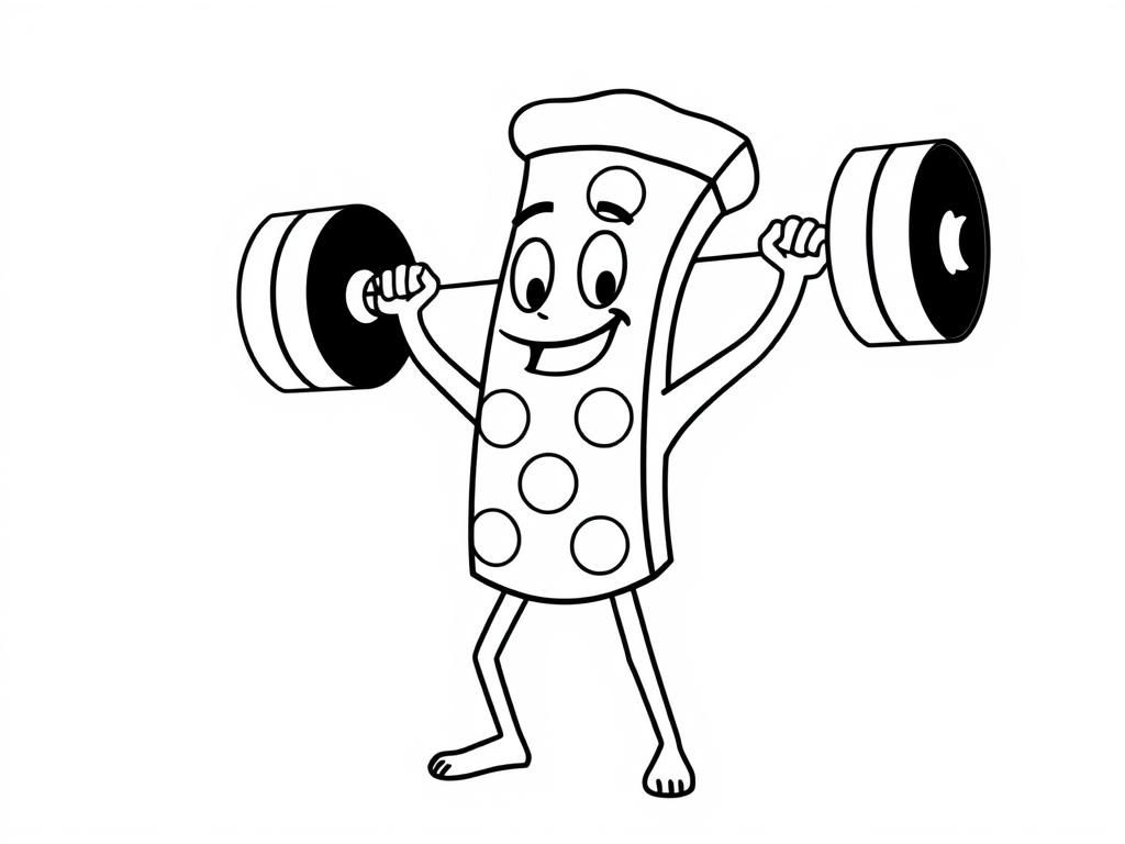Pizza Lifting Weights Coloring Page