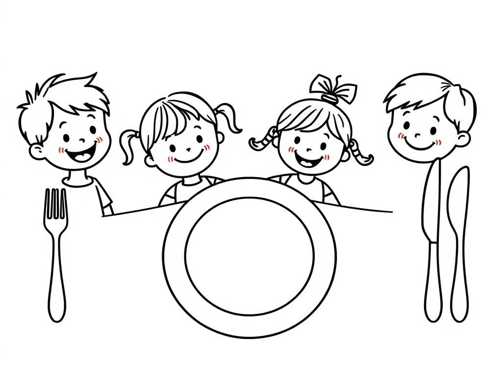 Kids at Dinner Table Coloring Page