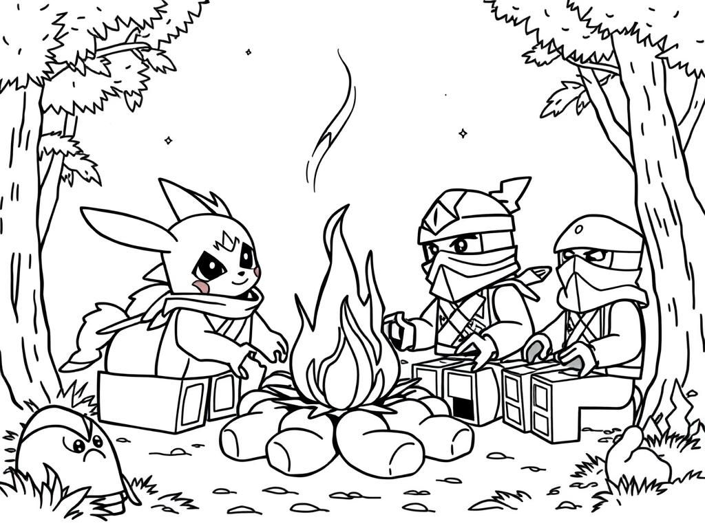 Preview of Pokémon and Lego ninjagos sitting around a campfire