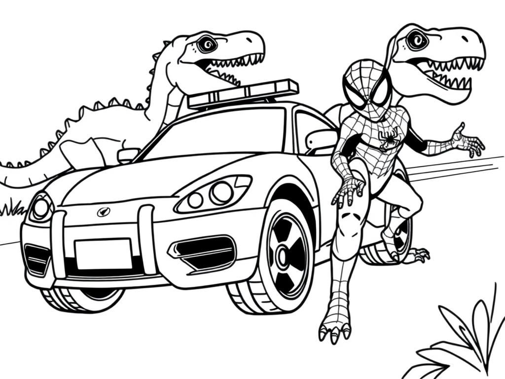 Preview of police car, dinosars, spider man