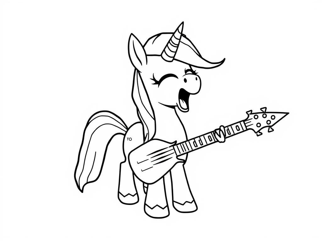 Unicorn Playing Guitar Coloring Page