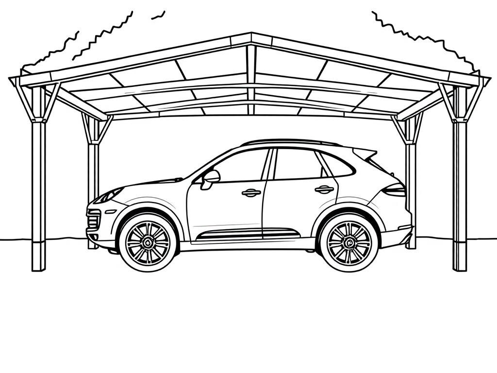 Kleurplaat auto onder carport