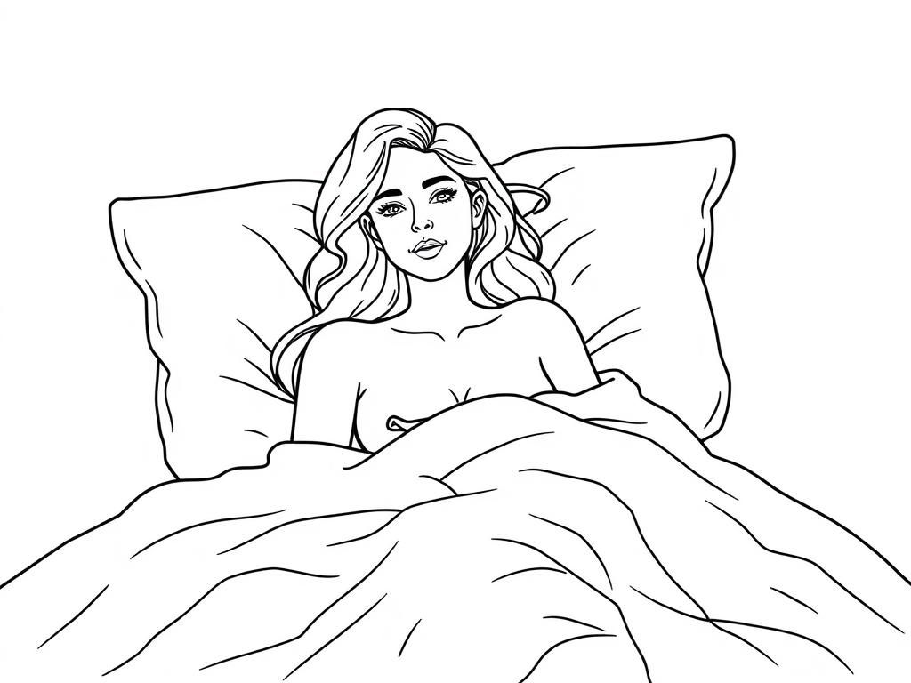 portrait of a woman in bed with no blanket open body