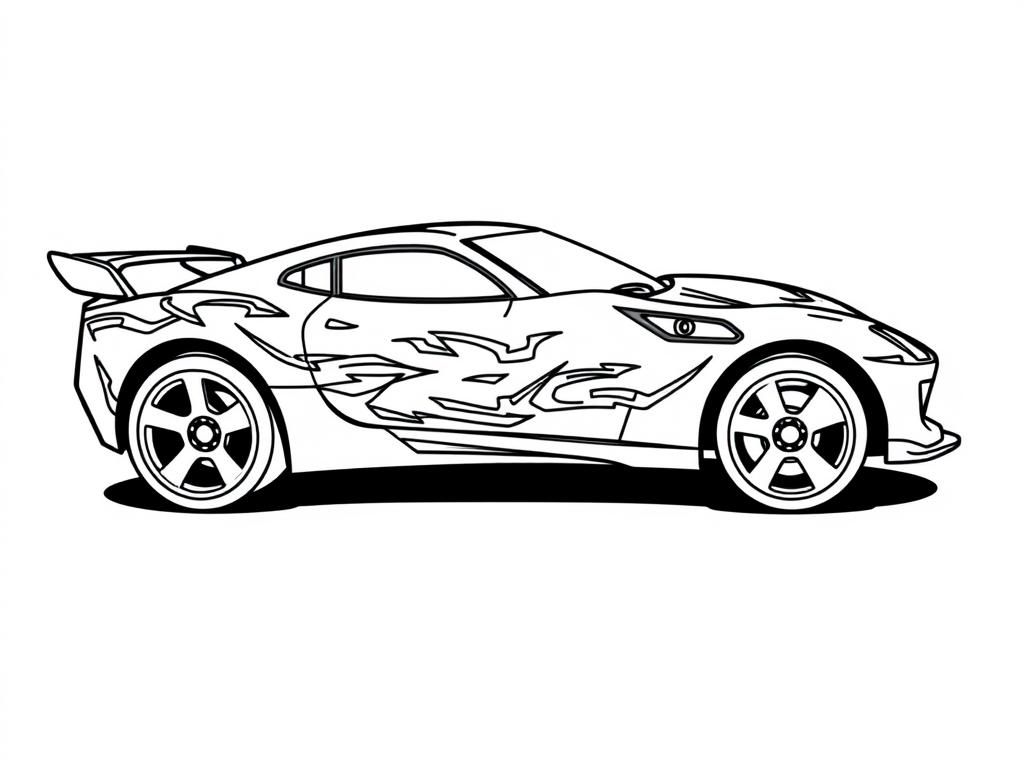 Sports Car Flame Coloring Page