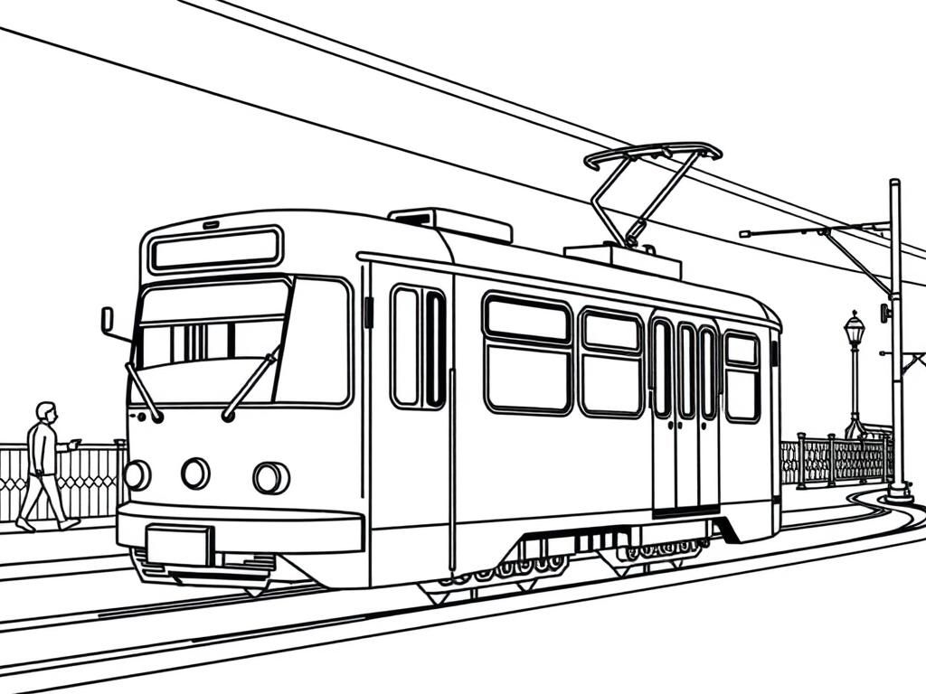 Tram on the Tracks Coloring Page