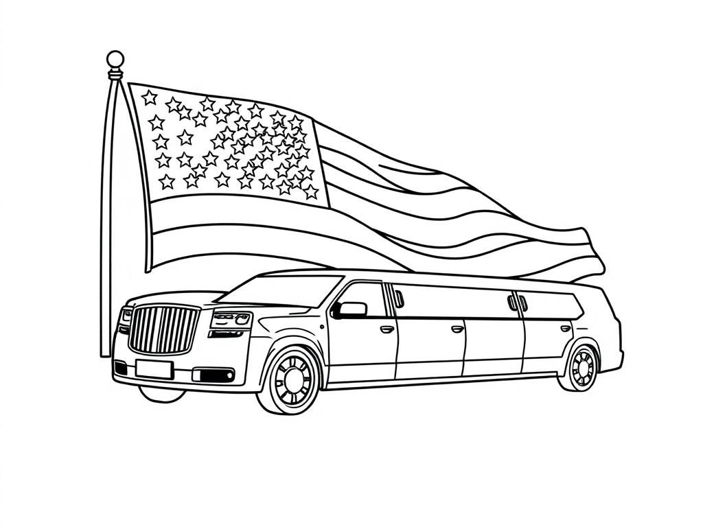 Preview of presidents day with american flag and a limo