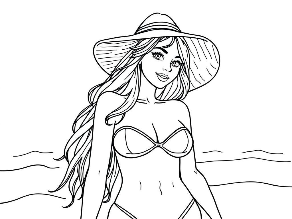 Beach Woman Coloring Page
