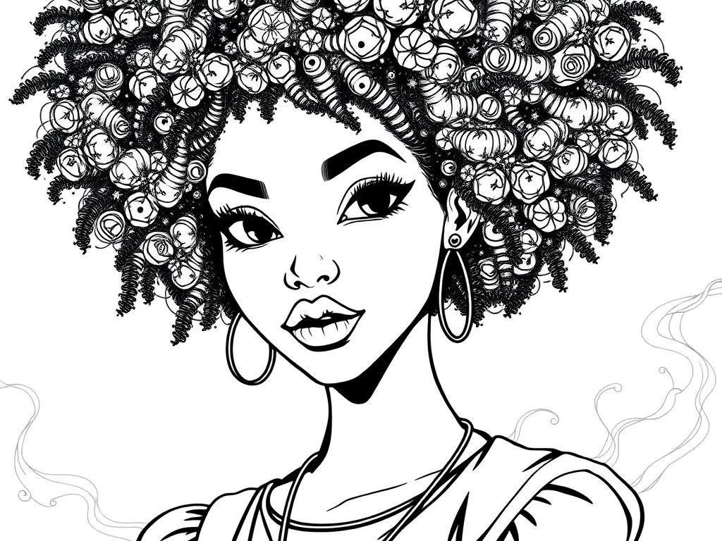 Afro Woman Portrait Coloring Page