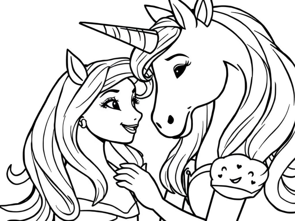 Magical Unicorn Girl Coloring Page