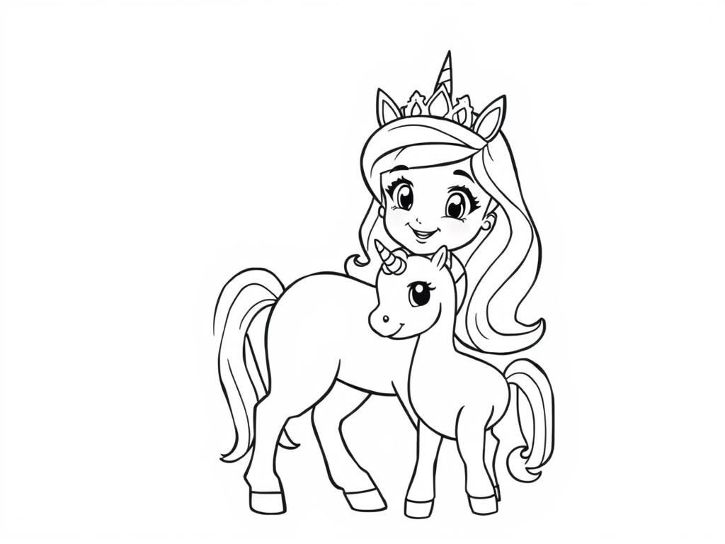 Princess and Unicorn Coloring Page