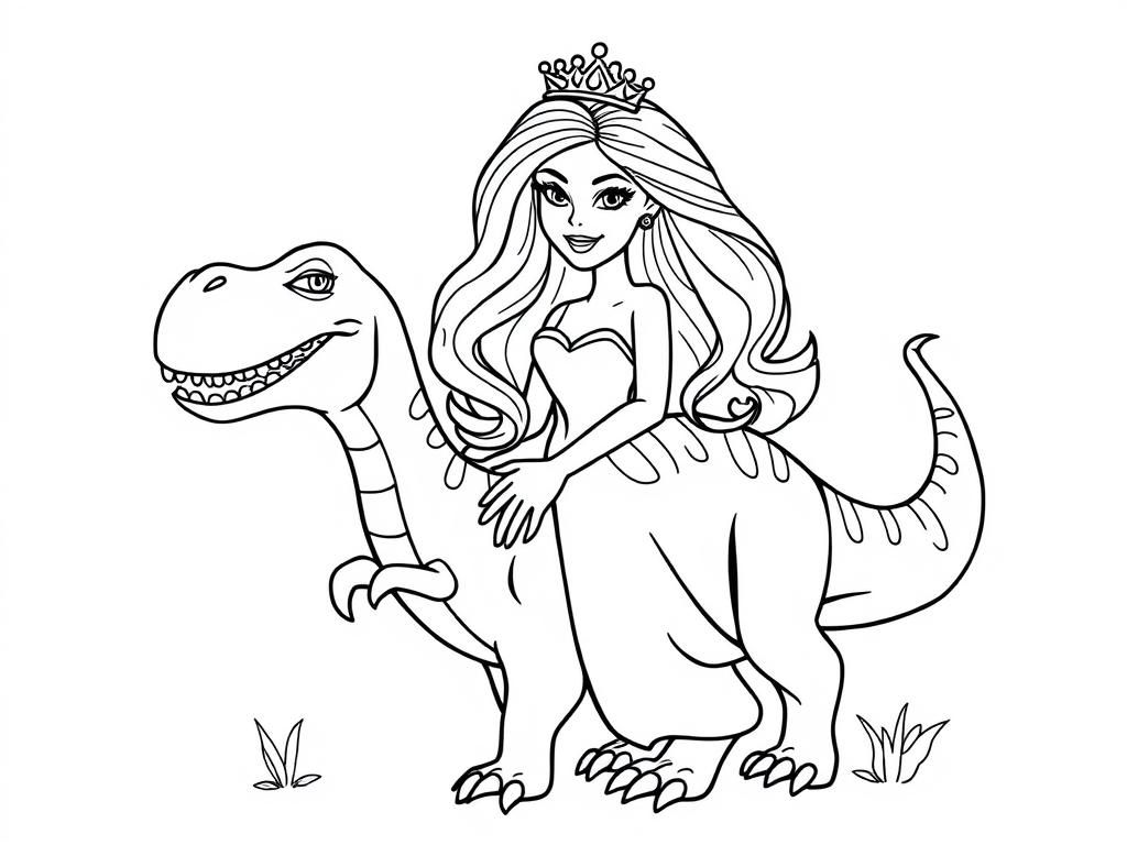 Princess and Dinosaur Coloring Page