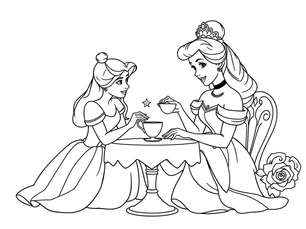Disney Princesses Tea Party Coloring Page