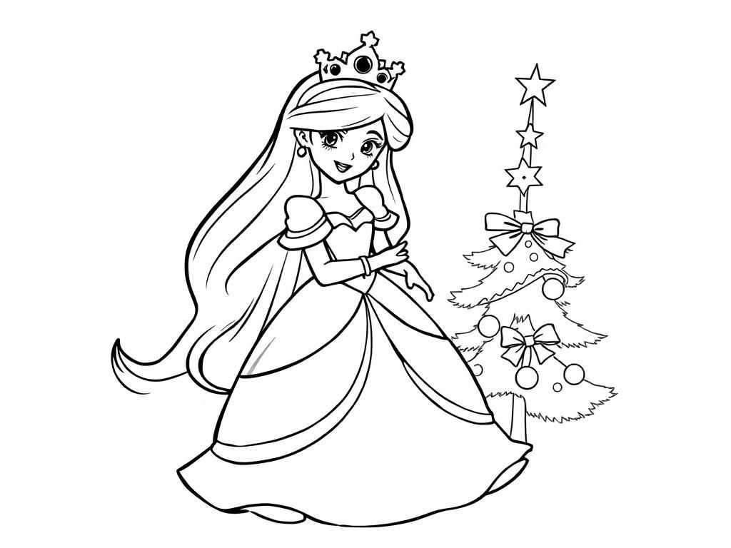 Princess Christmas Coloring Page