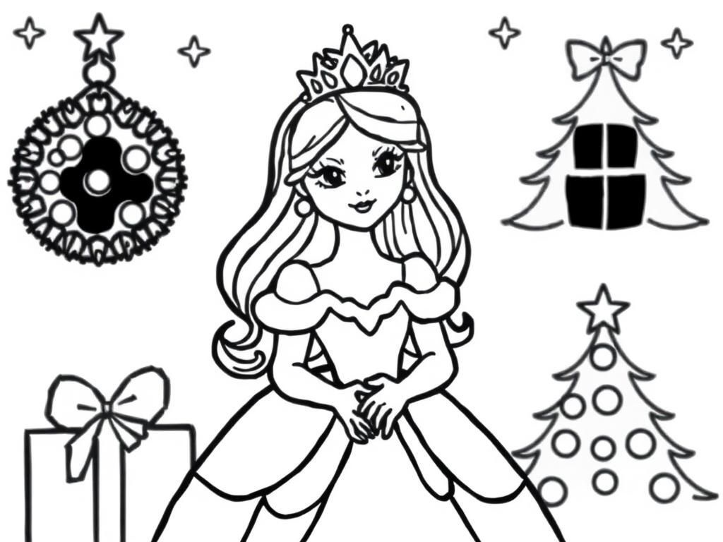 Princess Christmas Coloring Page
