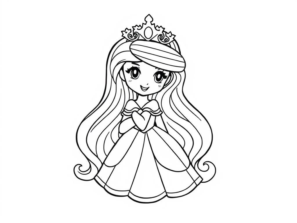 Coloring Page of a Charming Cartoon Princess