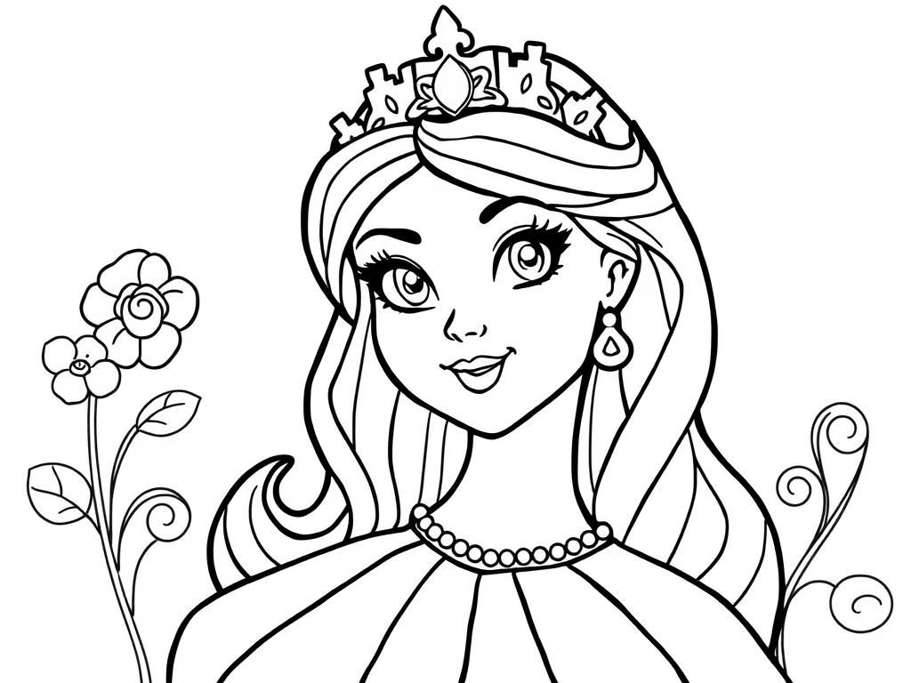 Princess Coloring Page with Crown