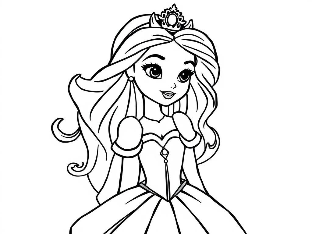 Princess Coloring Page with Long Hair and Tiara