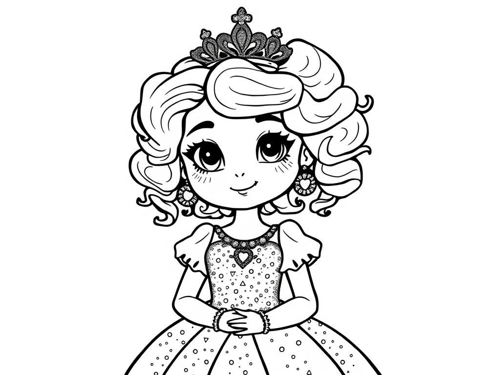 Princess Coloring Page with Crown and Dress