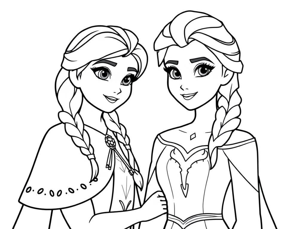 Anna and Elsa Coloring Page