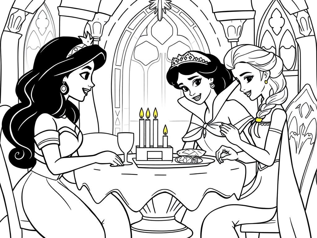 Disney Princesses Dinner Coloring Page
